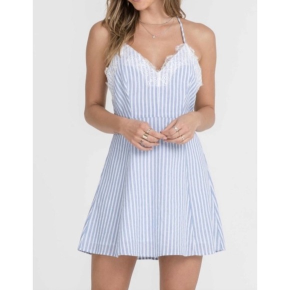 LUSH | BOUTIQUE IVY & LEO STRIPED LACE SUNDRESS SLIP DRESS WOMEN'S LARGE NWT - Picture 1 of 17